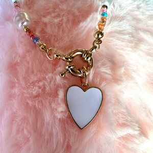 Heart Pendant Necklace with Colorful Beads